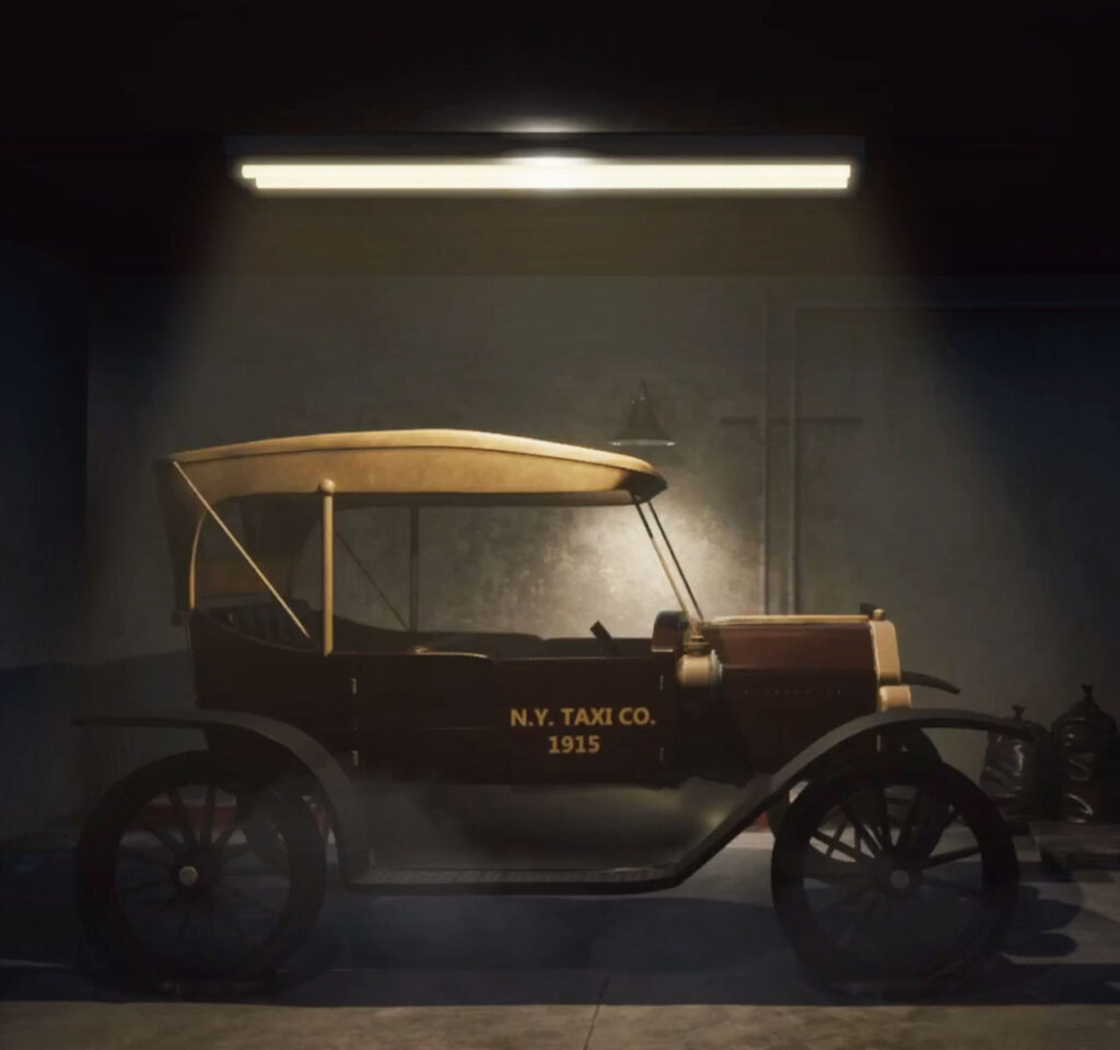 1915 Taxi Company taxi under display 